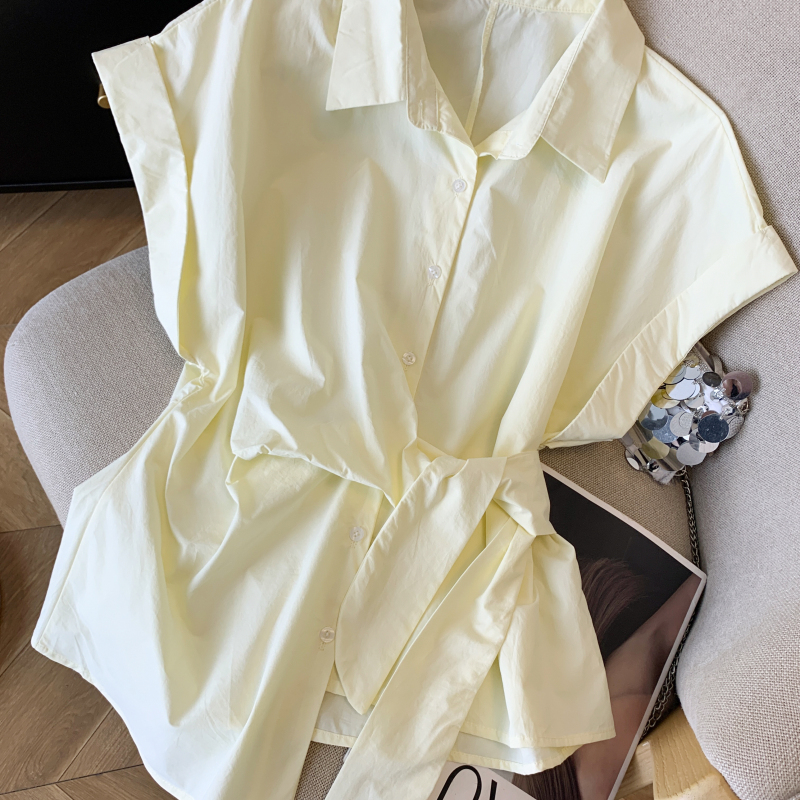 Short sleeve frenum lapel shirt Casual Korean style breasted tops