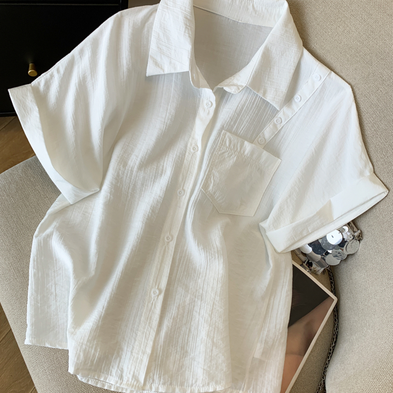 Niche France style shirt short sleeve tops for women