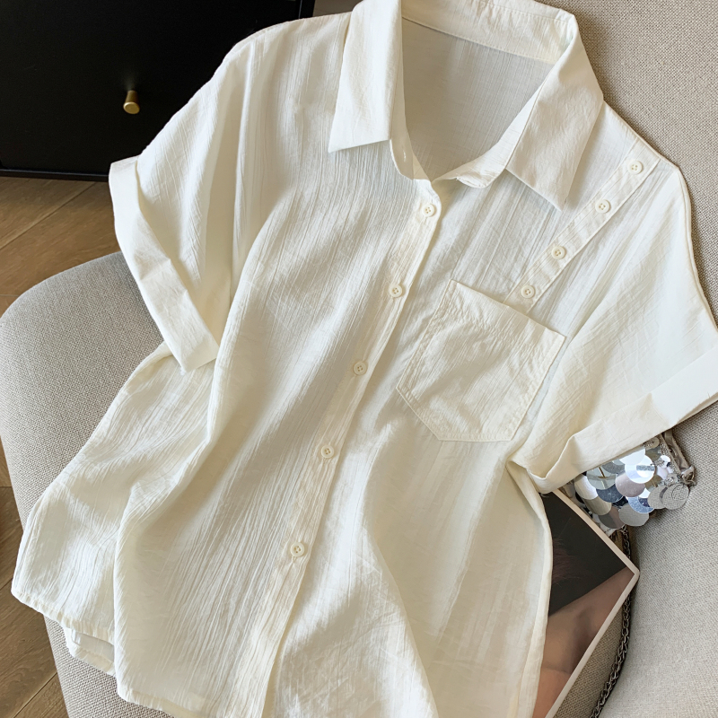Niche France style shirt short sleeve tops for women