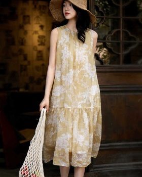 Printing sleeveless vacation summer paper cut dress