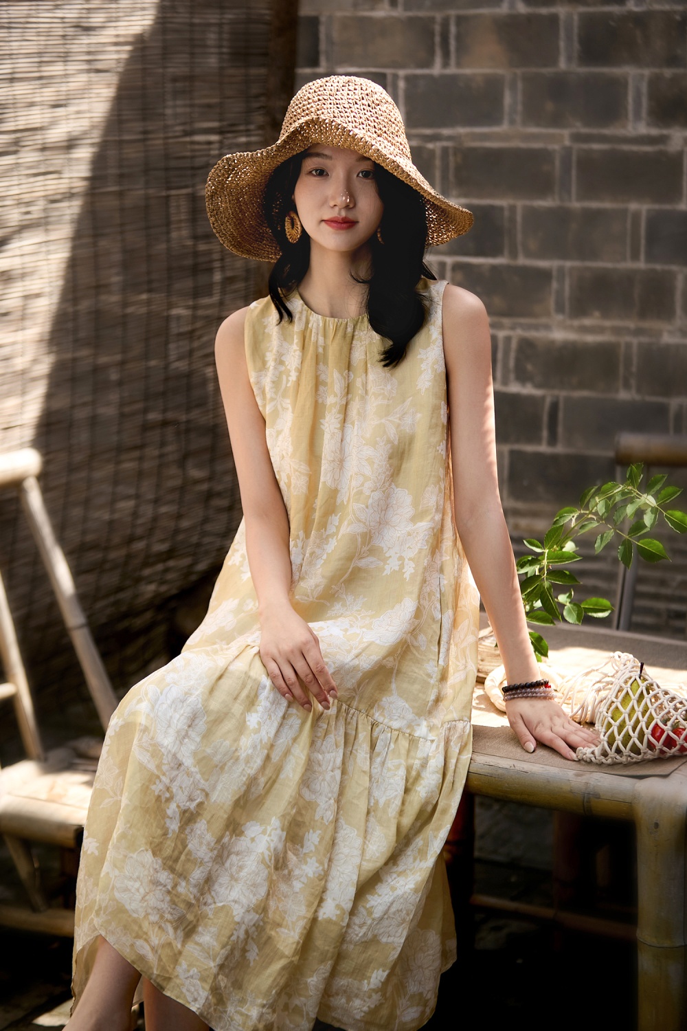 Printing sleeveless vacation summer paper cut dress