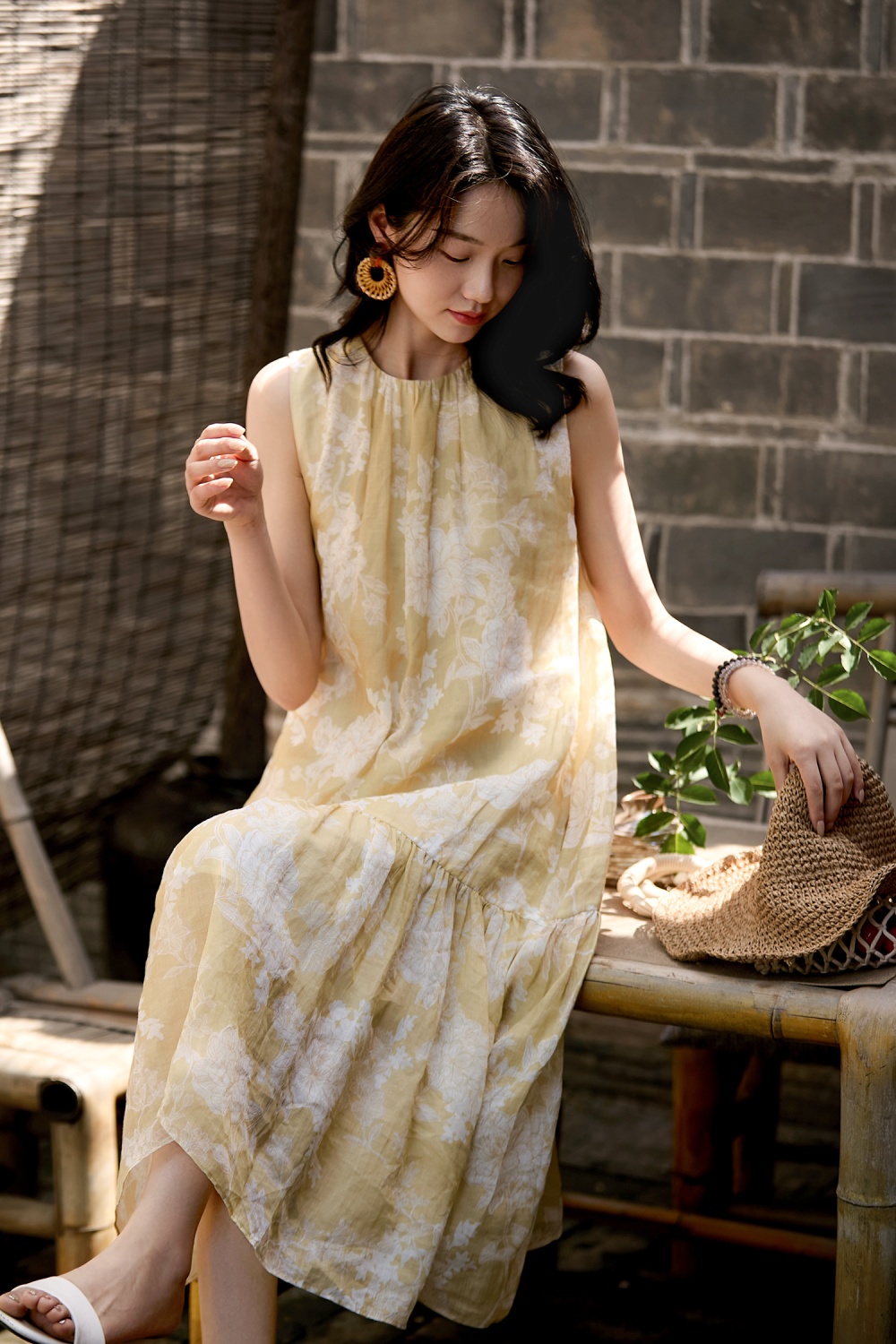 Printing sleeveless vacation summer paper cut dress