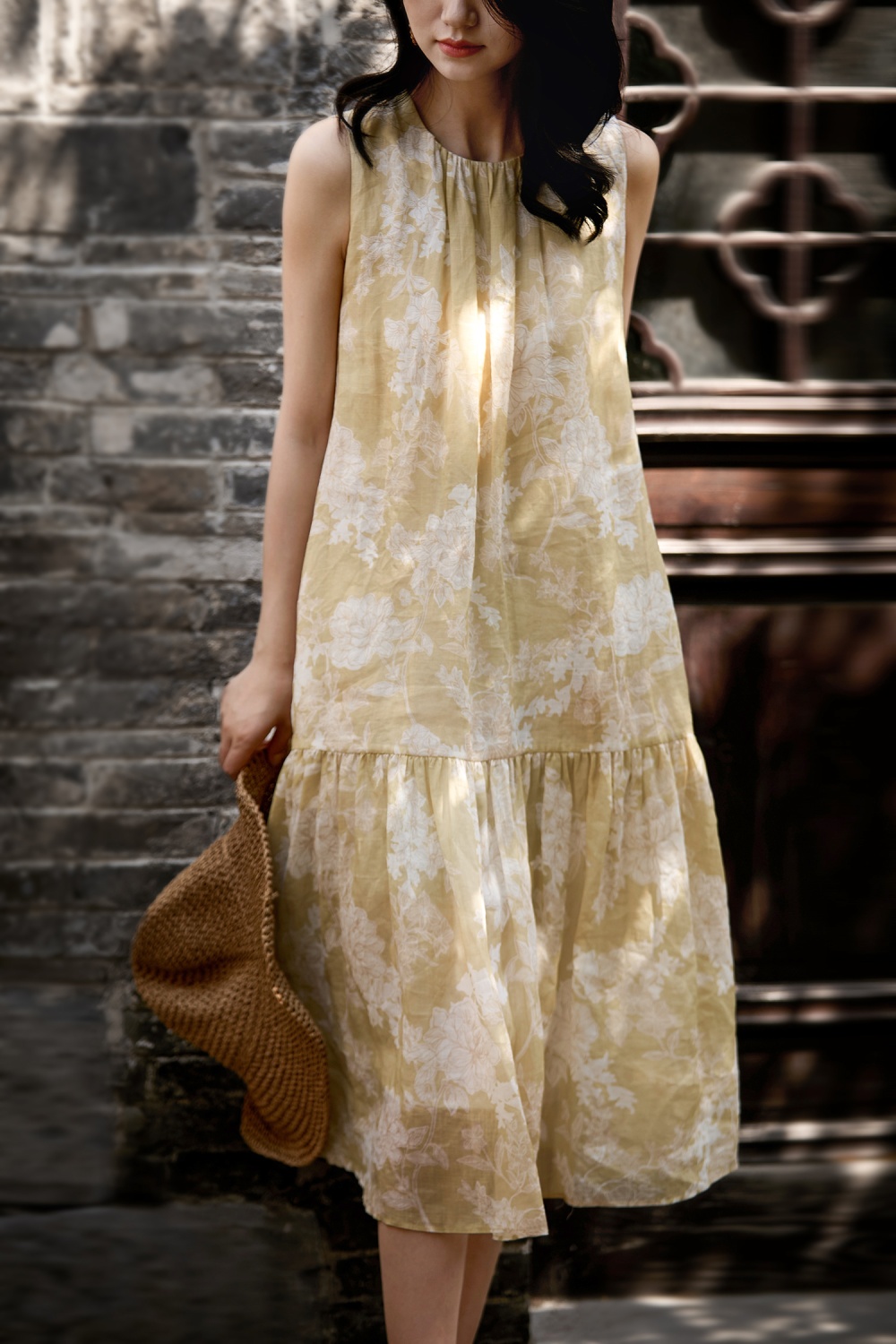 Printing sleeveless vacation summer paper cut dress