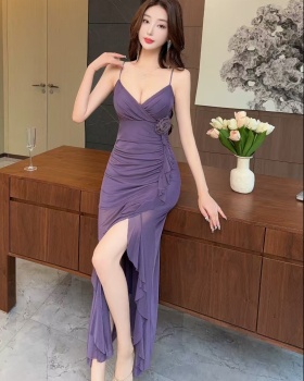 Splice flowers gauze bottoming sling long sexy dress