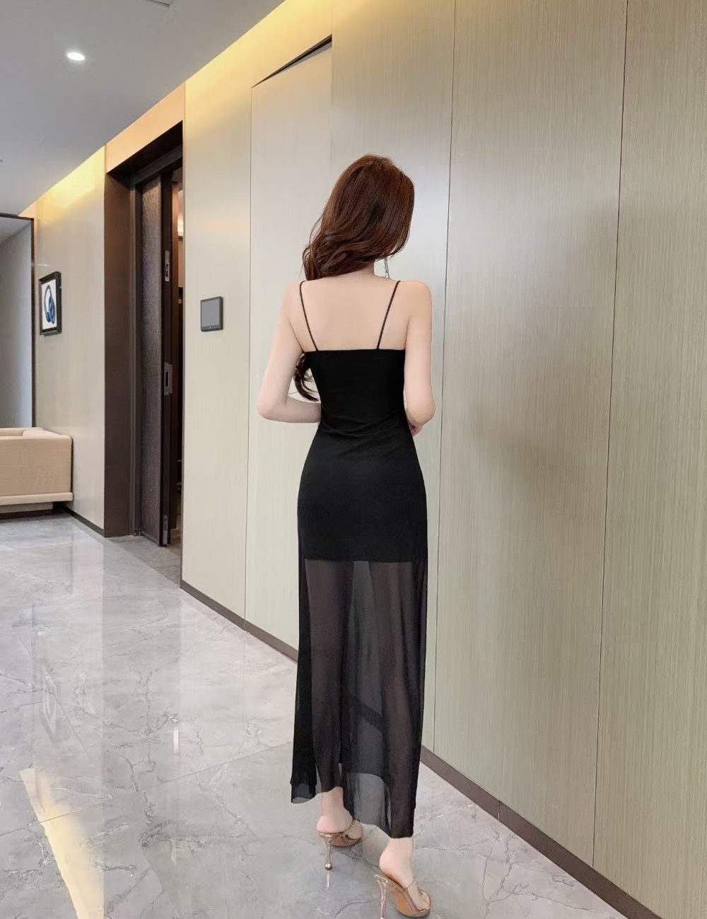 Splice flowers gauze bottoming sling long sexy dress