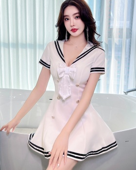 Overalls A-line dress sexy lapel Woolen dress