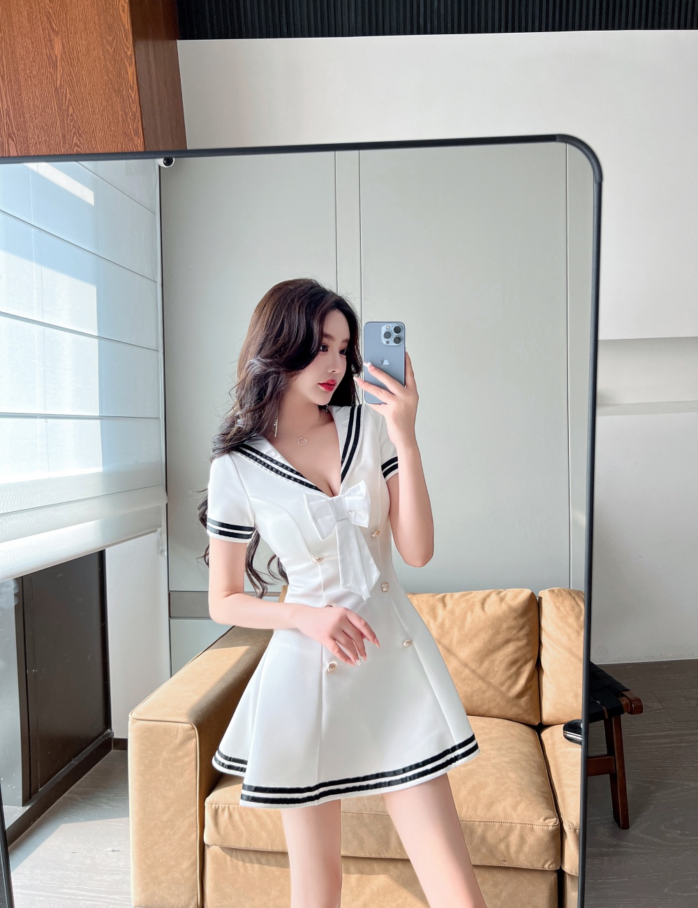 Overalls A-line dress sexy lapel Woolen dress
