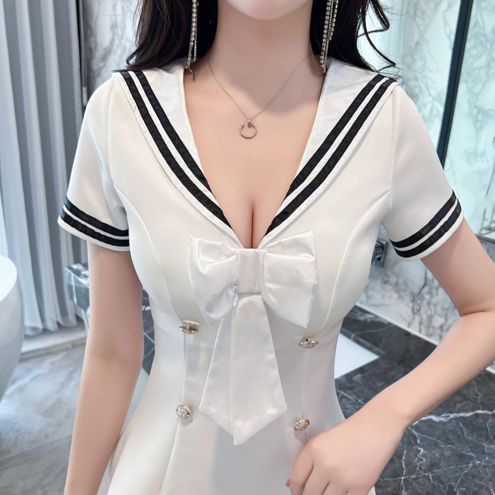 Overalls A-line dress sexy lapel Woolen dress