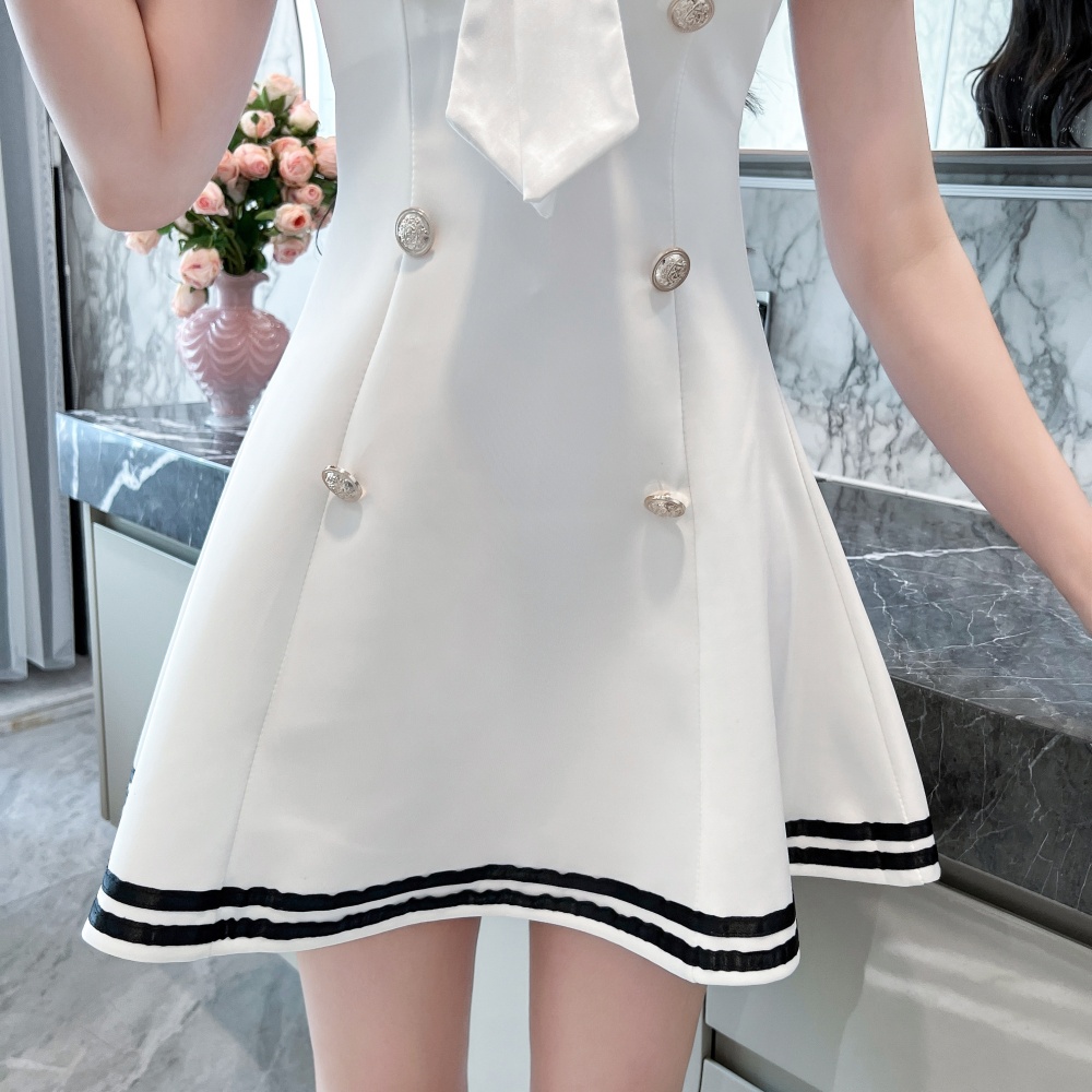 Overalls A-line dress sexy lapel Woolen dress