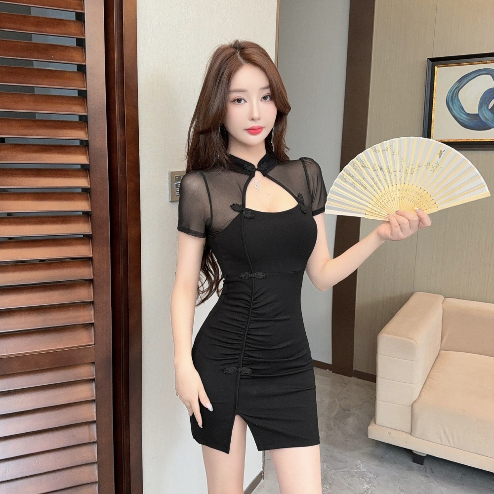Sexy package hip gauze cheongsam bottoming short dress