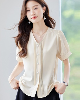 Temperament V-neck shirt simple small shirt for women