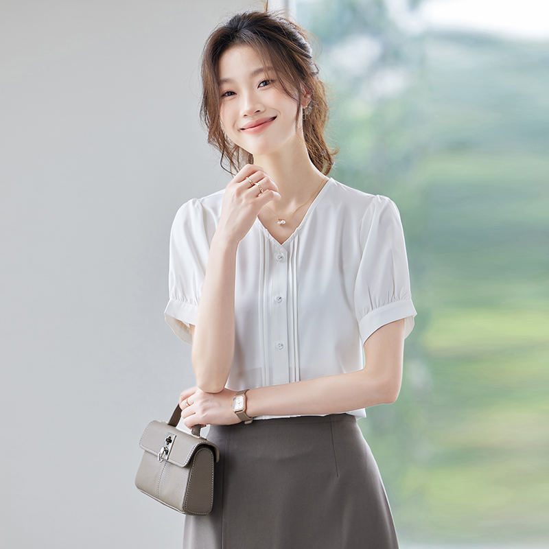 Temperament V-neck shirt simple small shirt for women
