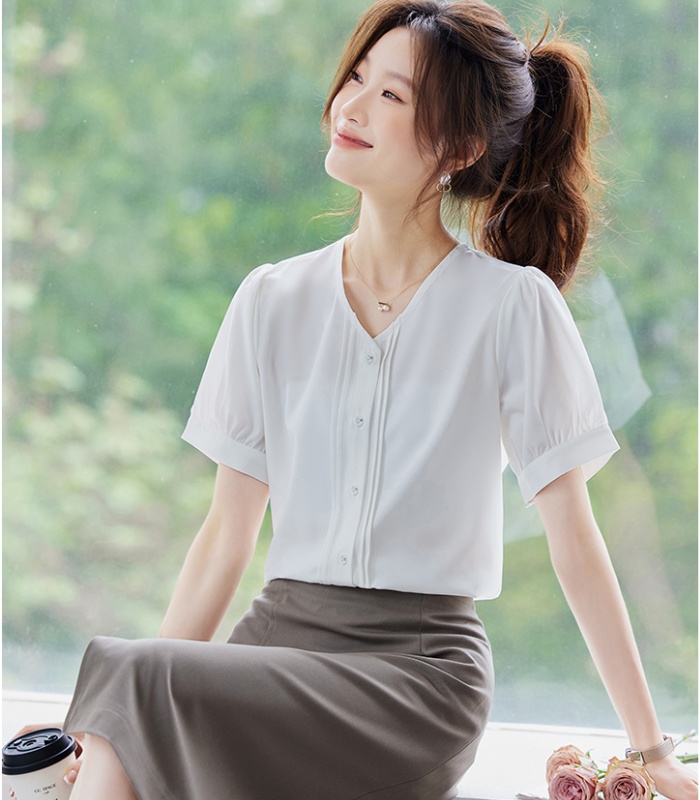 Temperament V-neck shirt simple small shirt for women