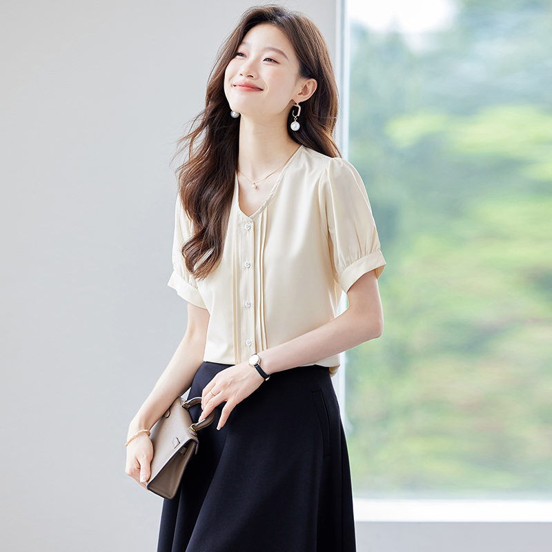 Temperament V-neck shirt simple small shirt for women