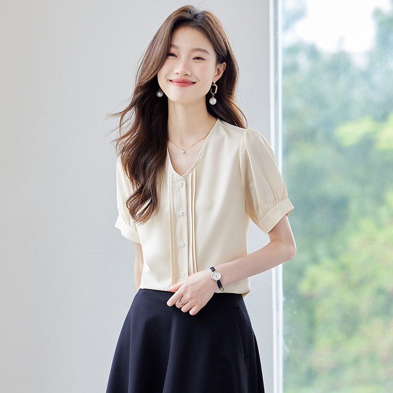 Temperament V-neck shirt simple small shirt for women