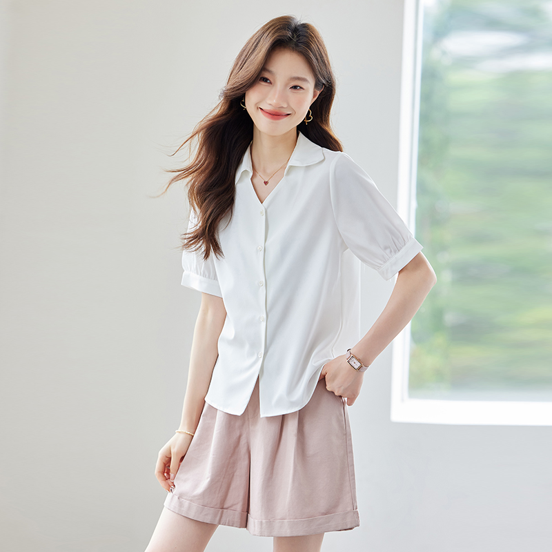 Summer all-match fashion tops V-neck thin temperament shirt