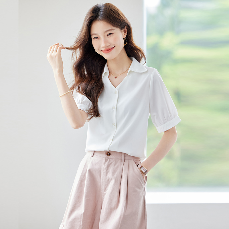 Summer all-match fashion tops V-neck thin temperament shirt