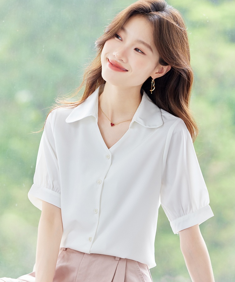 Summer all-match fashion tops V-neck thin temperament shirt