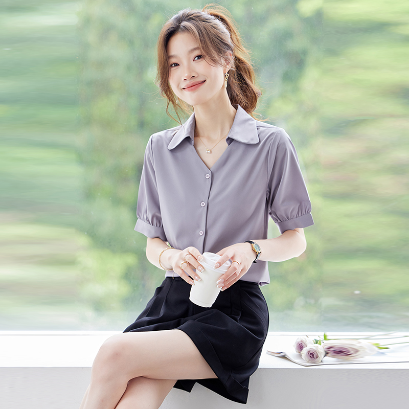 Summer all-match fashion tops V-neck thin temperament shirt