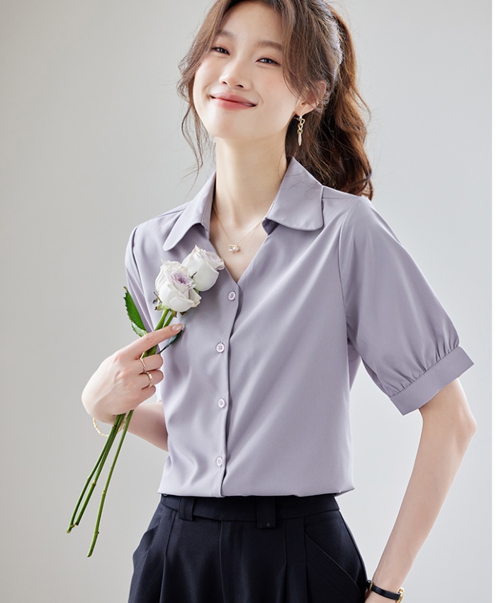 Summer all-match fashion tops V-neck thin temperament shirt