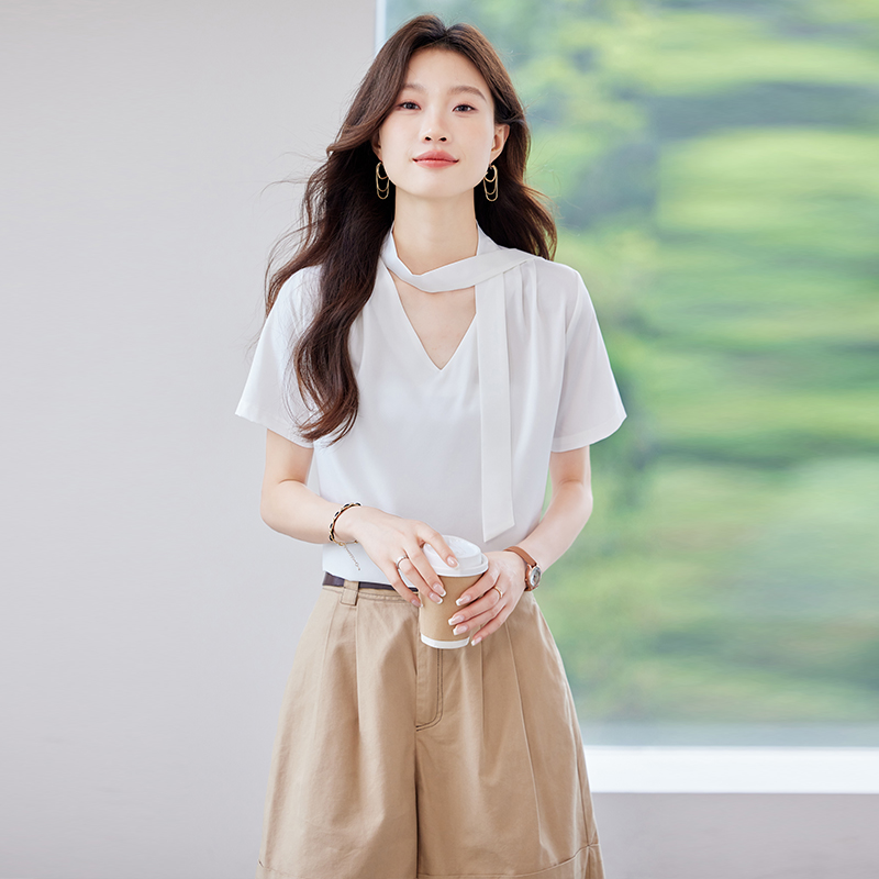 Fashion temperament shirt short sleeve tops for women