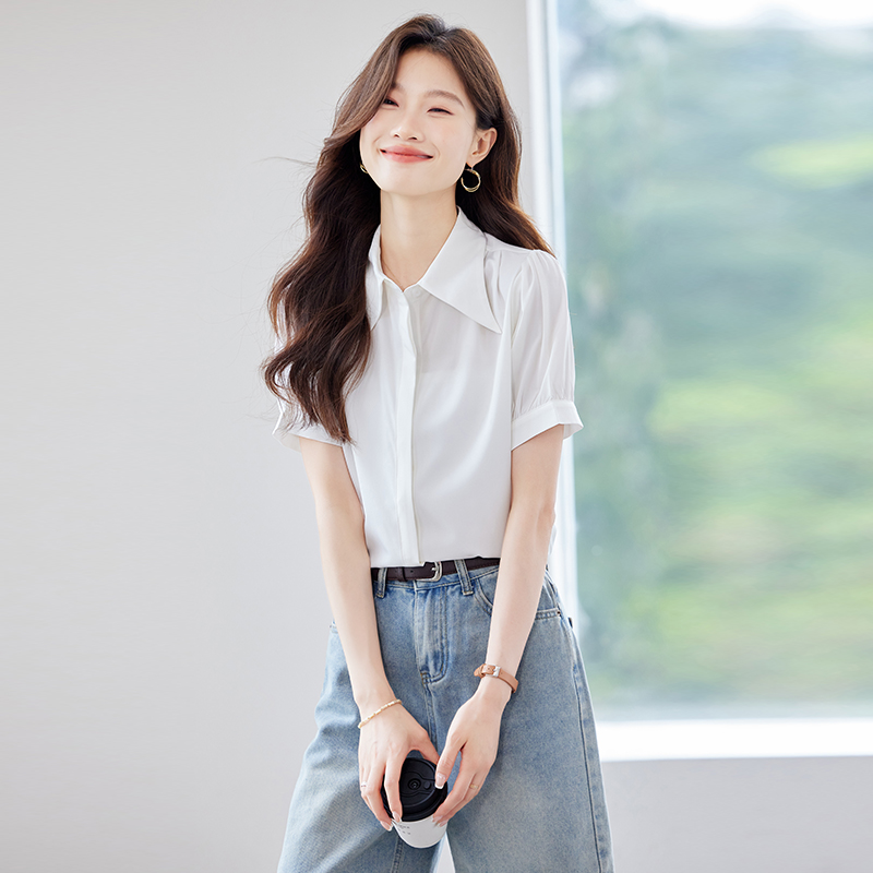 Casual summer shirt retro commuting small shirt for women