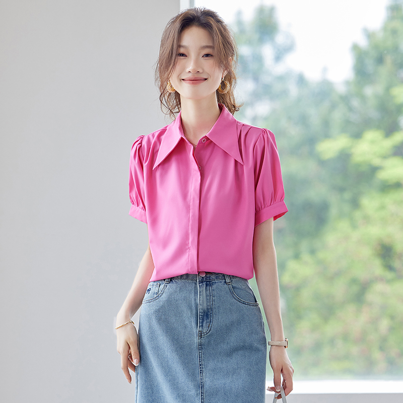 Casual summer shirt retro commuting small shirt for women