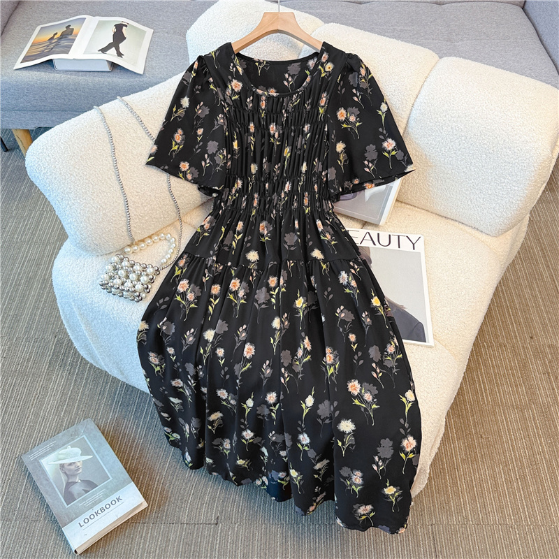 High waist large yard floral Cover belly dress