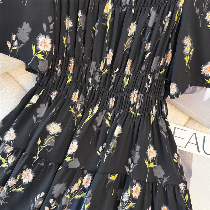 High waist large yard floral Cover belly dress