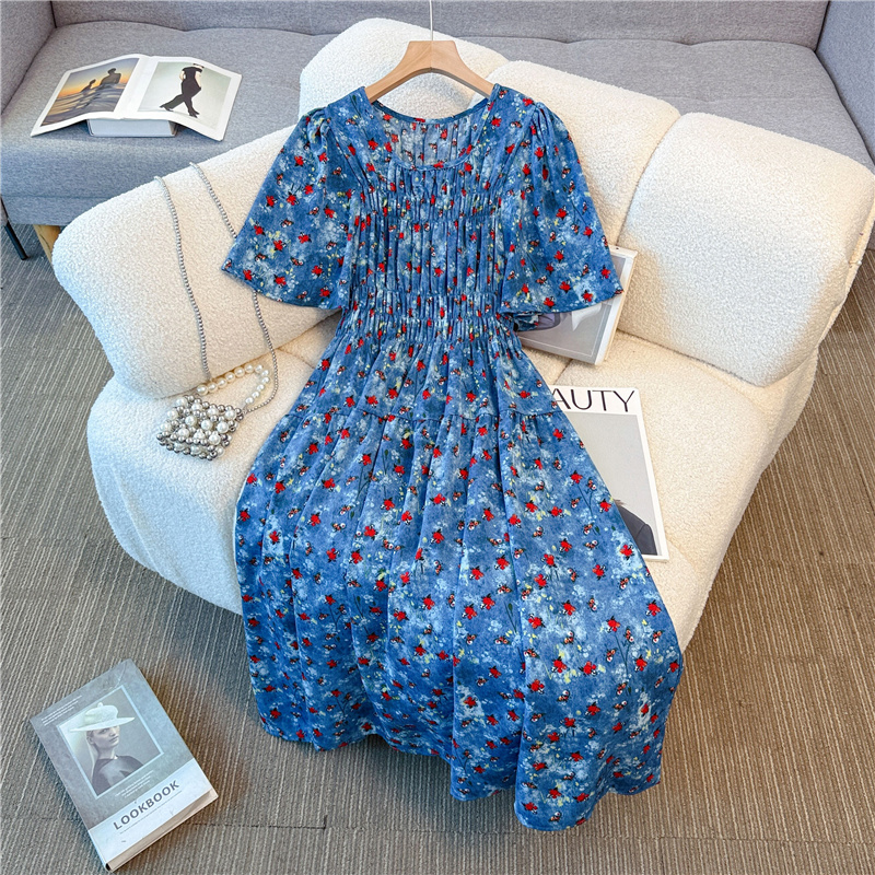 Soft thin floral dress blue large yard light long dress
