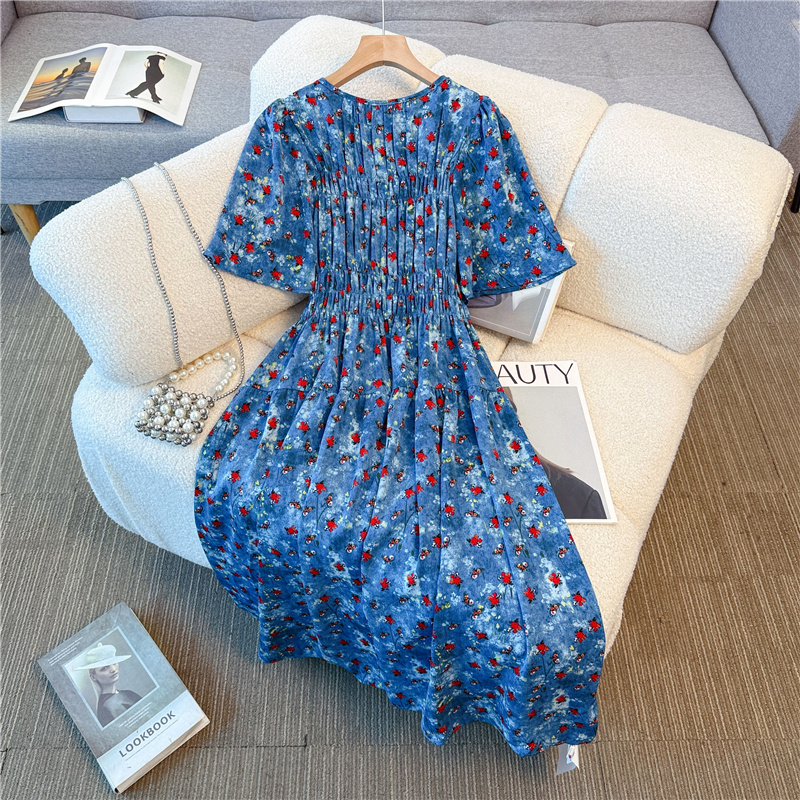 Soft thin floral dress blue large yard light long dress
