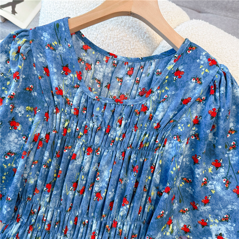 Soft thin floral dress blue large yard light long dress
