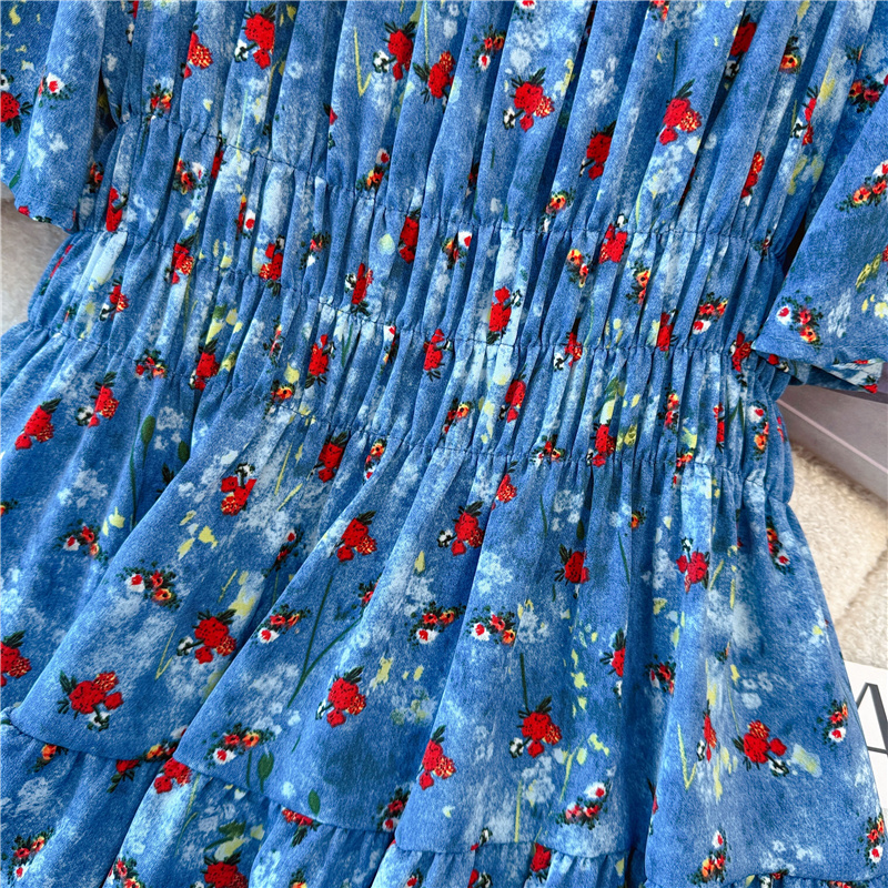 Soft thin floral dress blue large yard light long dress