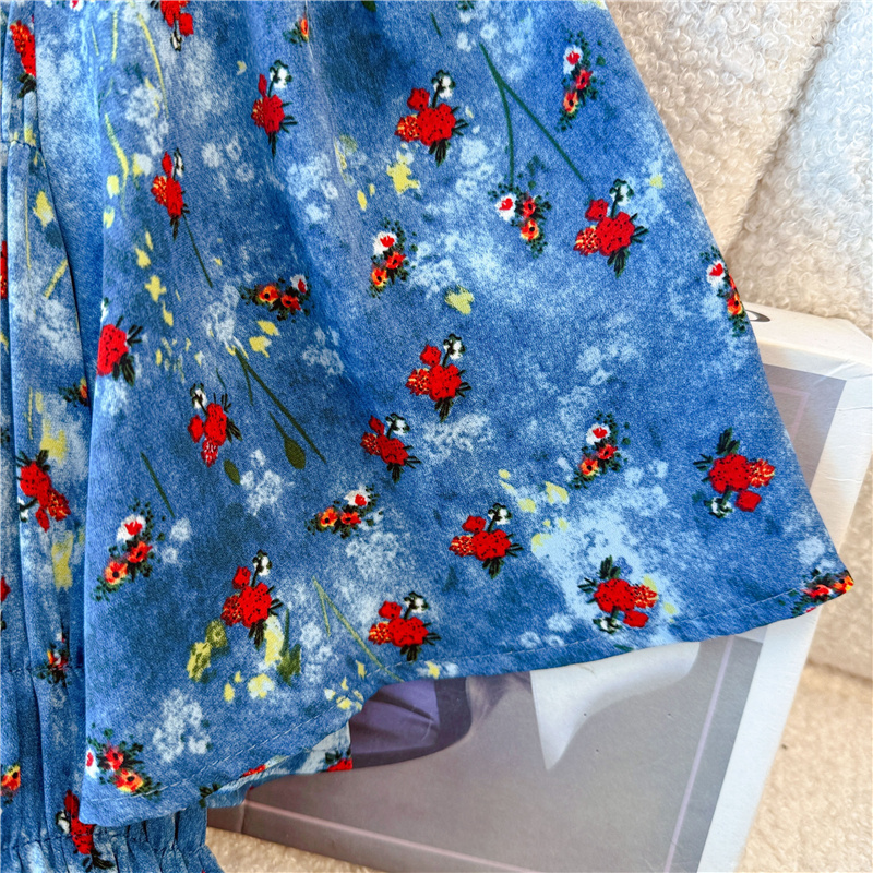 Soft thin floral dress blue large yard light long dress