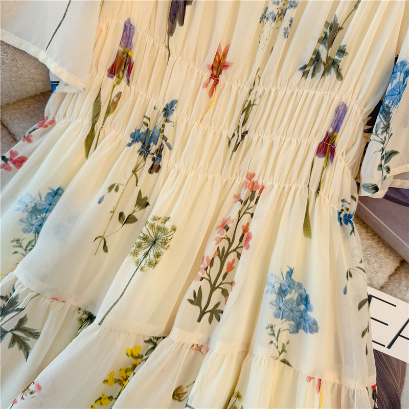 Glaze was white floral elastic slim long dress