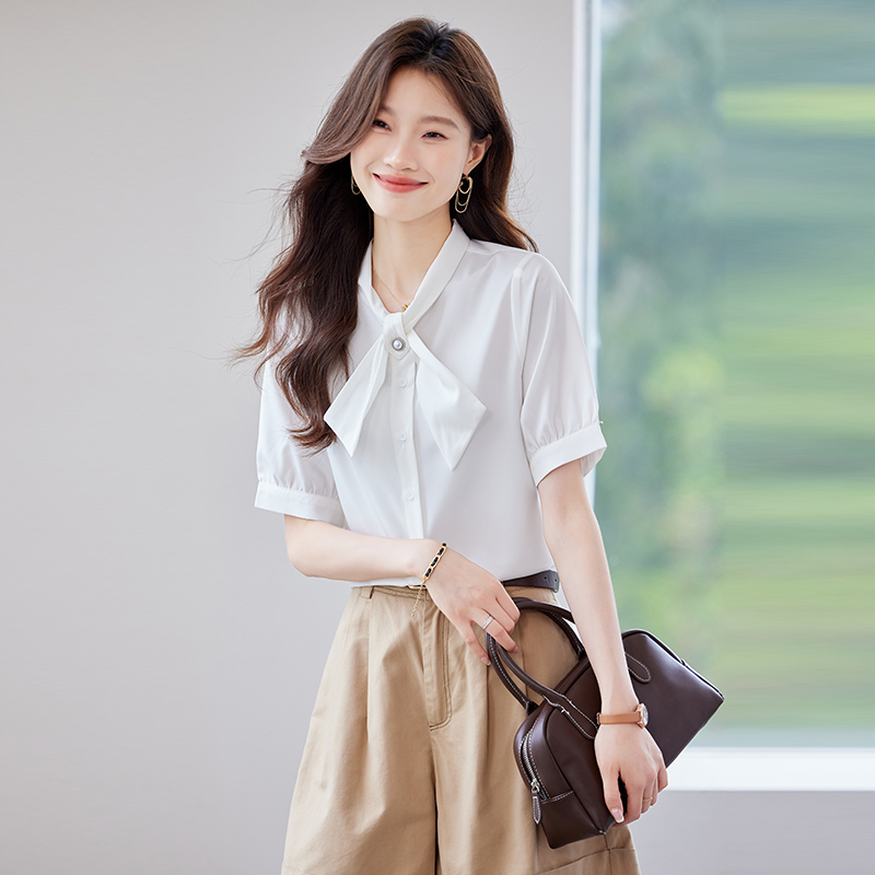 Rose-red bow temperament thin fashionable shirt for women