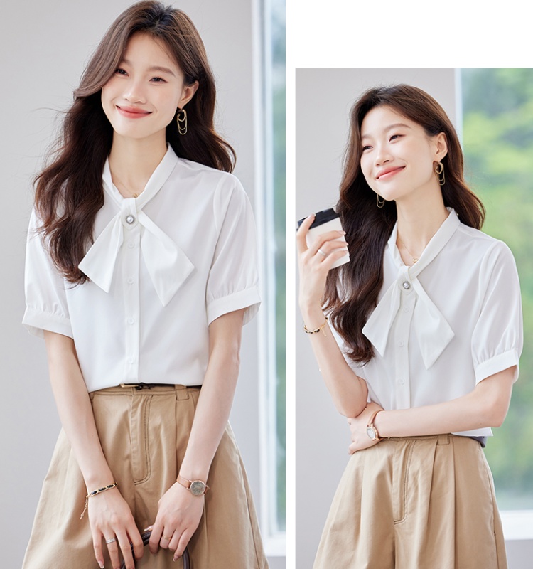 Rose-red bow temperament thin fashionable shirt for women