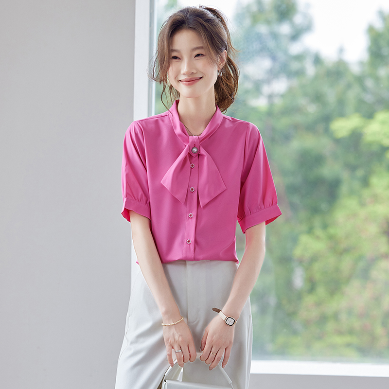Rose-red bow temperament thin fashionable shirt for women