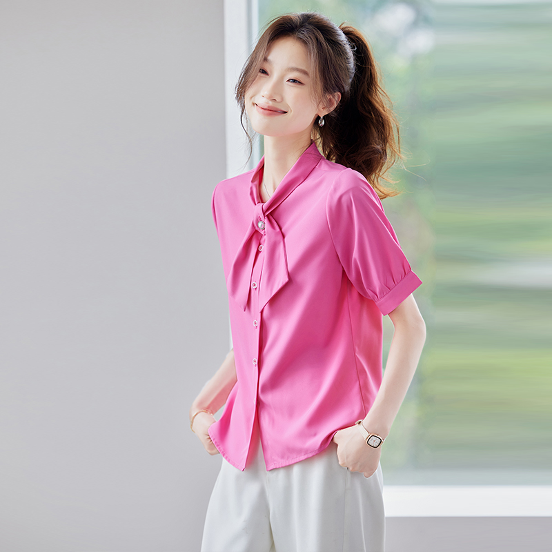 Rose-red bow temperament thin fashionable shirt for women