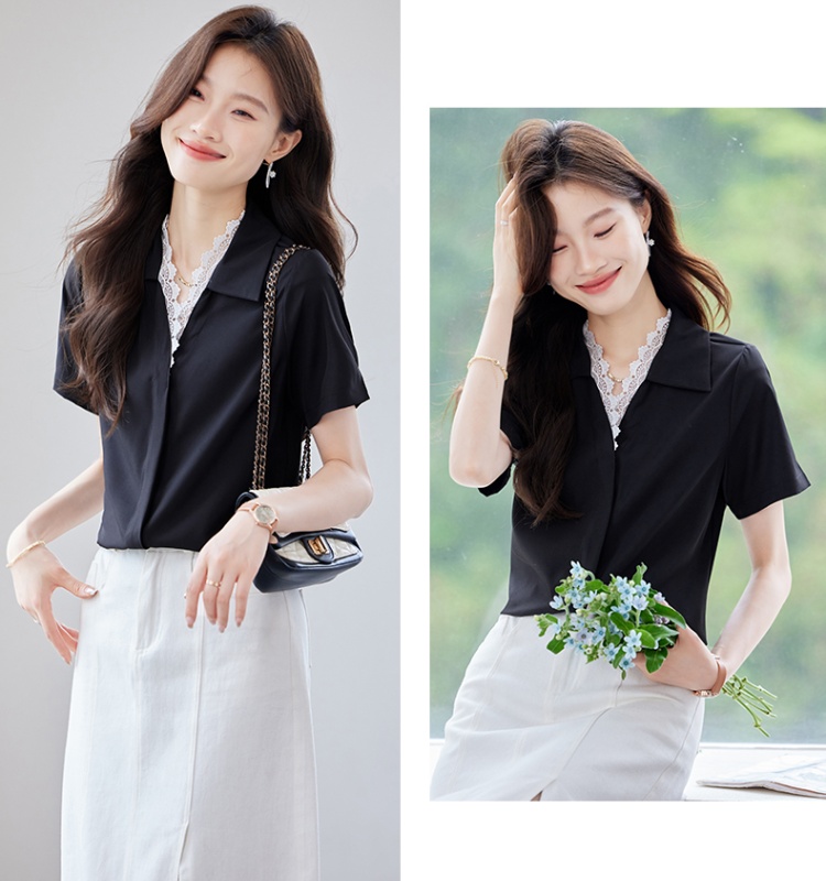 V-neck short sleeve small shirt white unique shirt for women