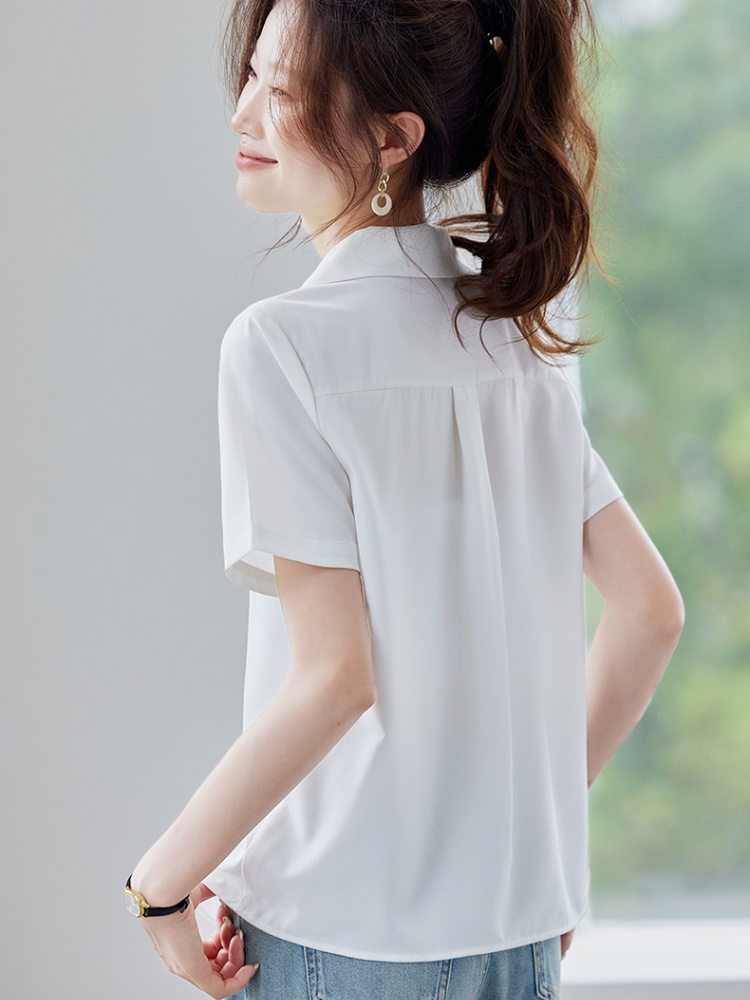 V-neck short sleeve small shirt white unique shirt for women