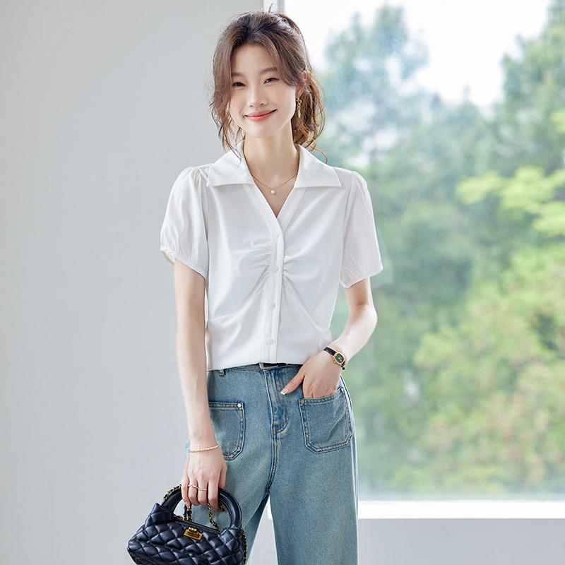 All-match fashion short sleeve simple summer shirt for women