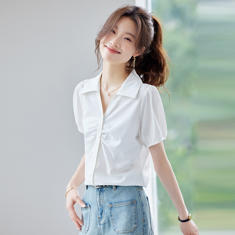 All-match fashion short sleeve simple summer shirt for women