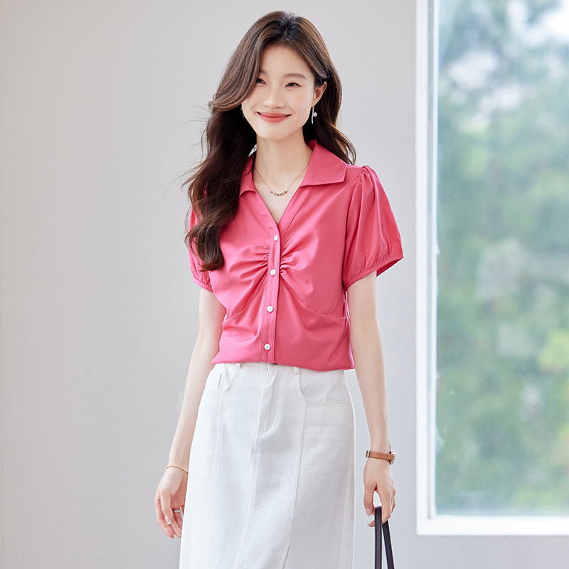 All-match fashion short sleeve simple summer shirt for women