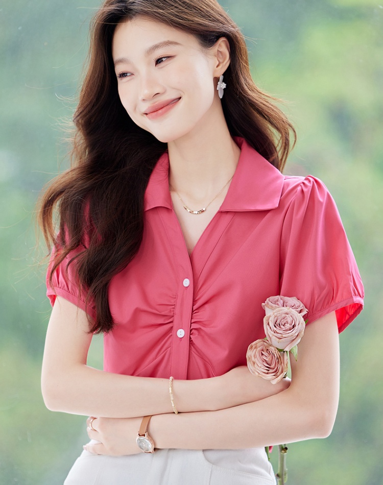 All-match fashion short sleeve simple summer shirt for women