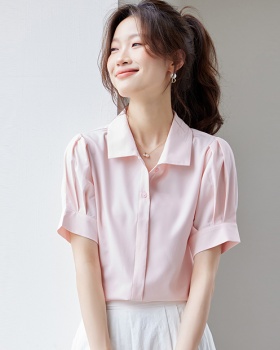 Sweet summer shirt all-match pink small shirt for women