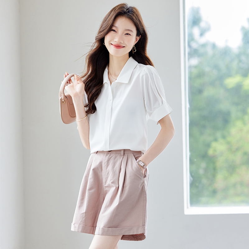 Sweet summer shirt all-match pink small shirt for women