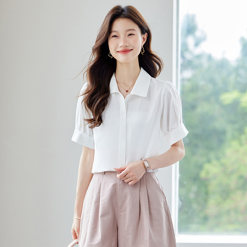 Sweet summer shirt all-match pink small shirt for women