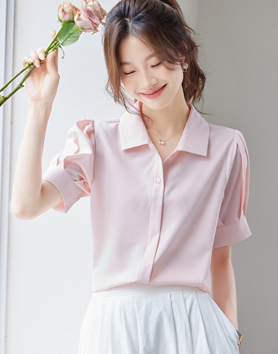 Sweet summer shirt all-match pink small shirt for women