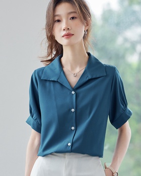 V-neck short sleeve tops Casual all-match shirt for women